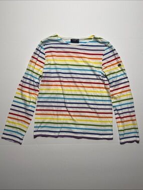 SAINT JAMES L'atelier Multicolor Rainbow Stripe Long-Sleeve Boat Neck Tee M